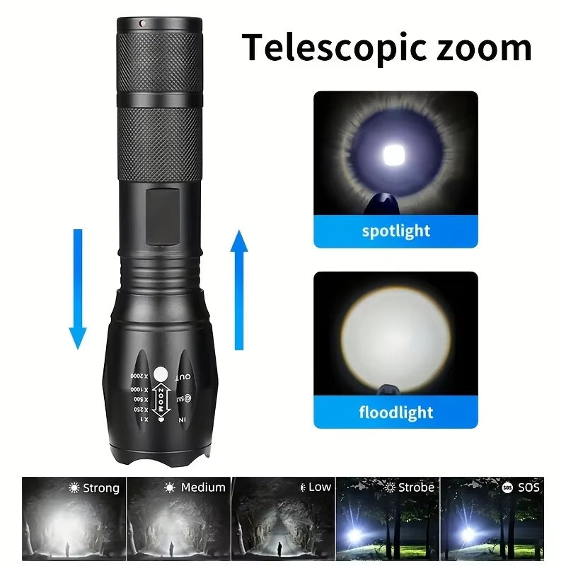 Lampe de poche tactique à LED haute puissance – 5 modes, zoom et étanche